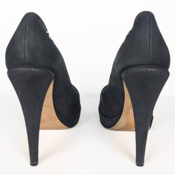 CHANEL Black Calfskin Leather Cap Toe CC Platform Pumps Women's FR 39.5 US 8.5 - Picture 5 of 11